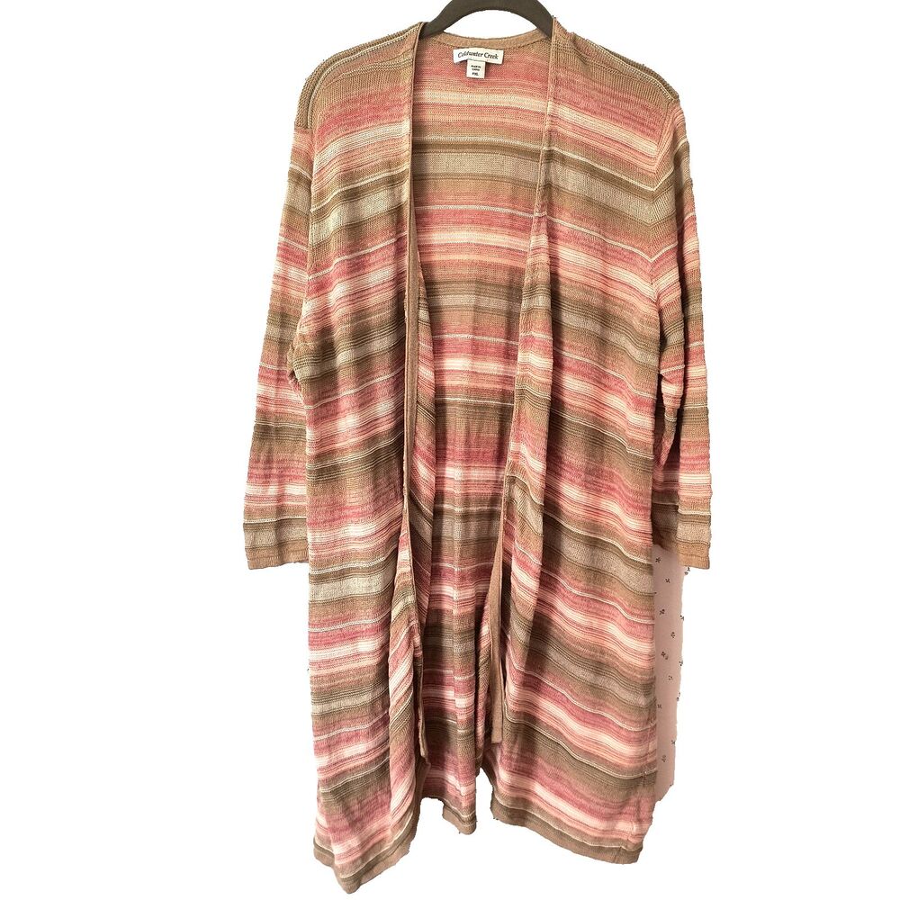Coldwater Creek Cardigan Petite XLP Pastels Linen Blend Open Front Knit Sweater